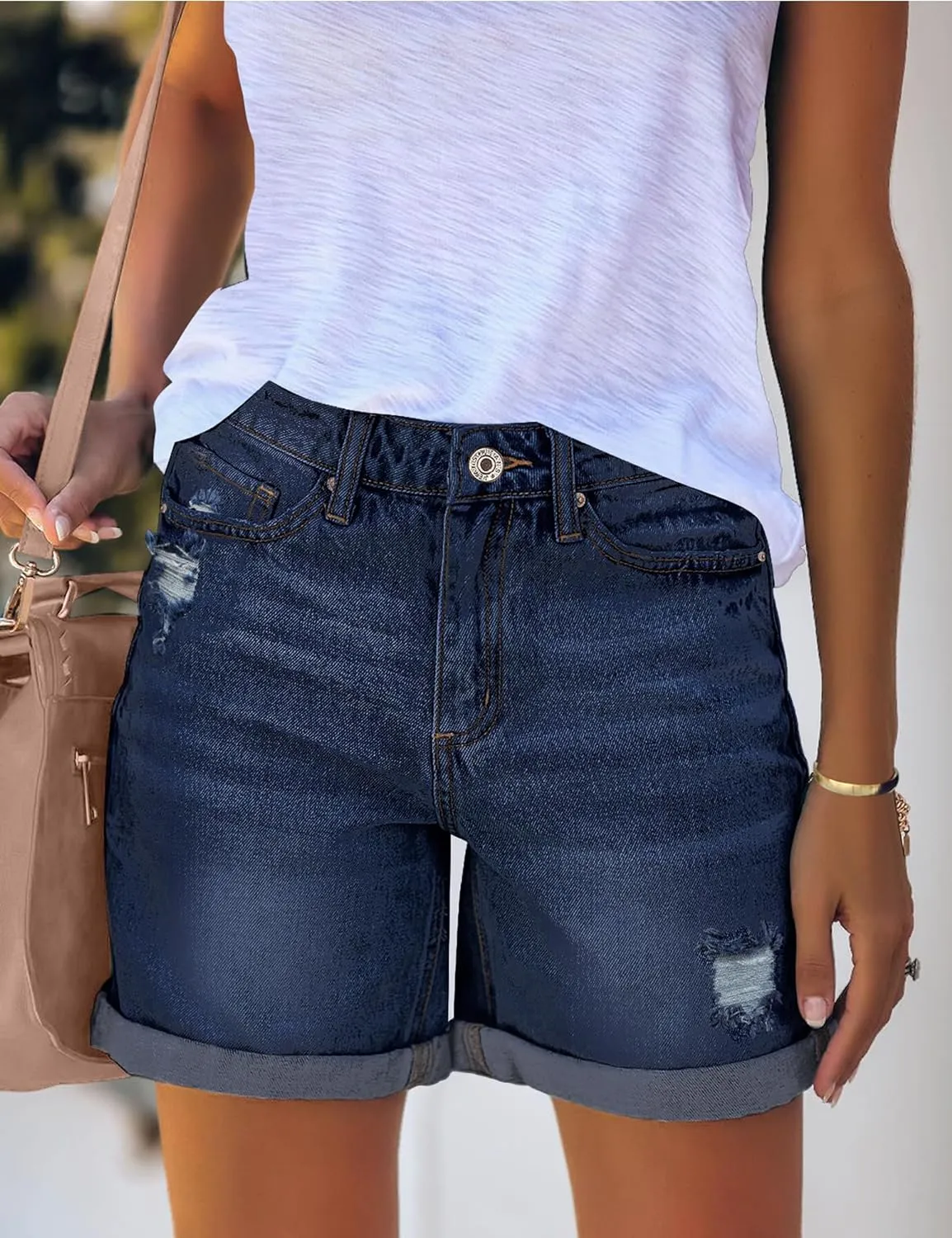 Woman Comfortable High Rise Denim Shorts