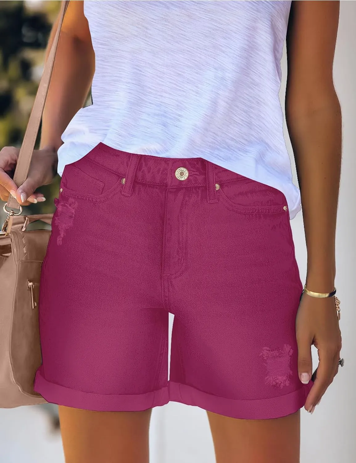 Woman Comfortable High Rise Denim Shorts