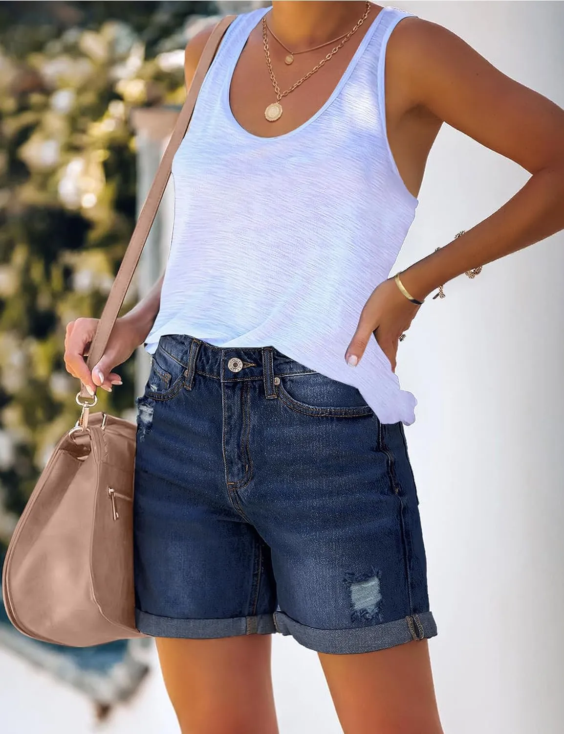 Woman Comfortable High Rise Denim Shorts