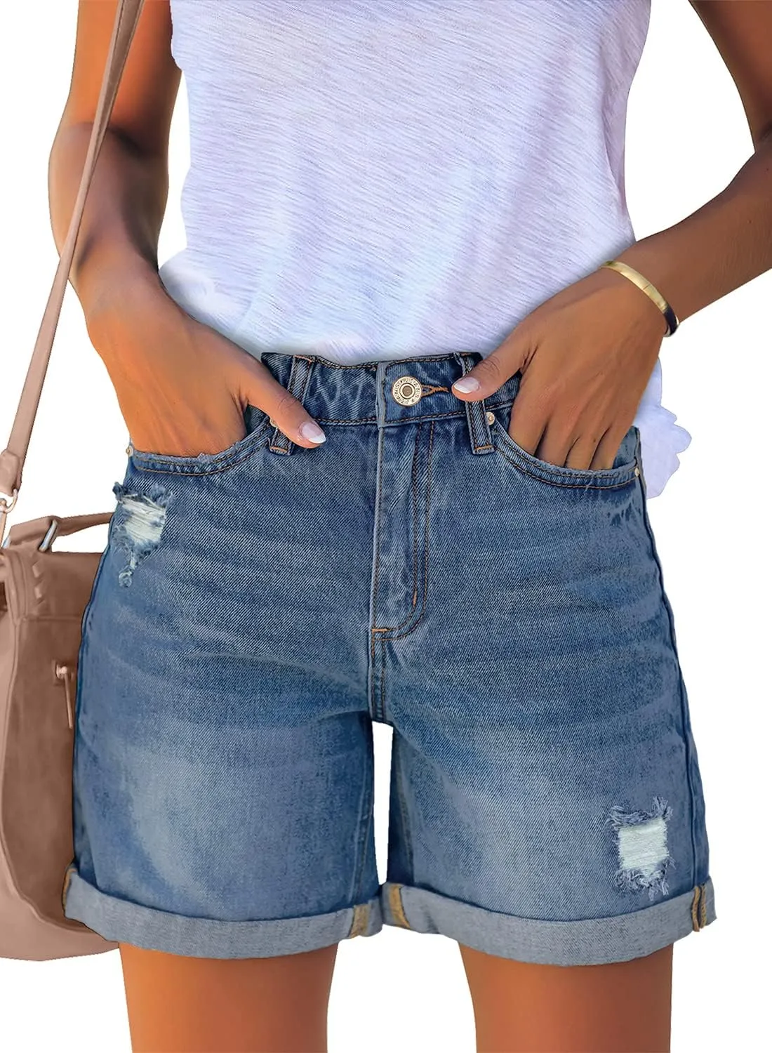 Woman Comfortable High Rise Denim Shorts