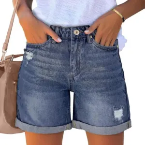 Woman Comfortable High Rise Denim Shorts