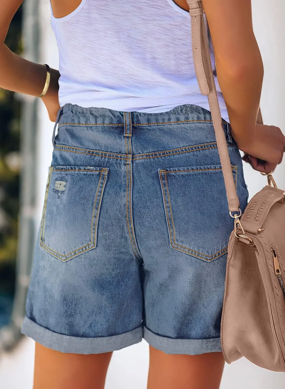 Woman Comfortable High Rise Denim Shorts