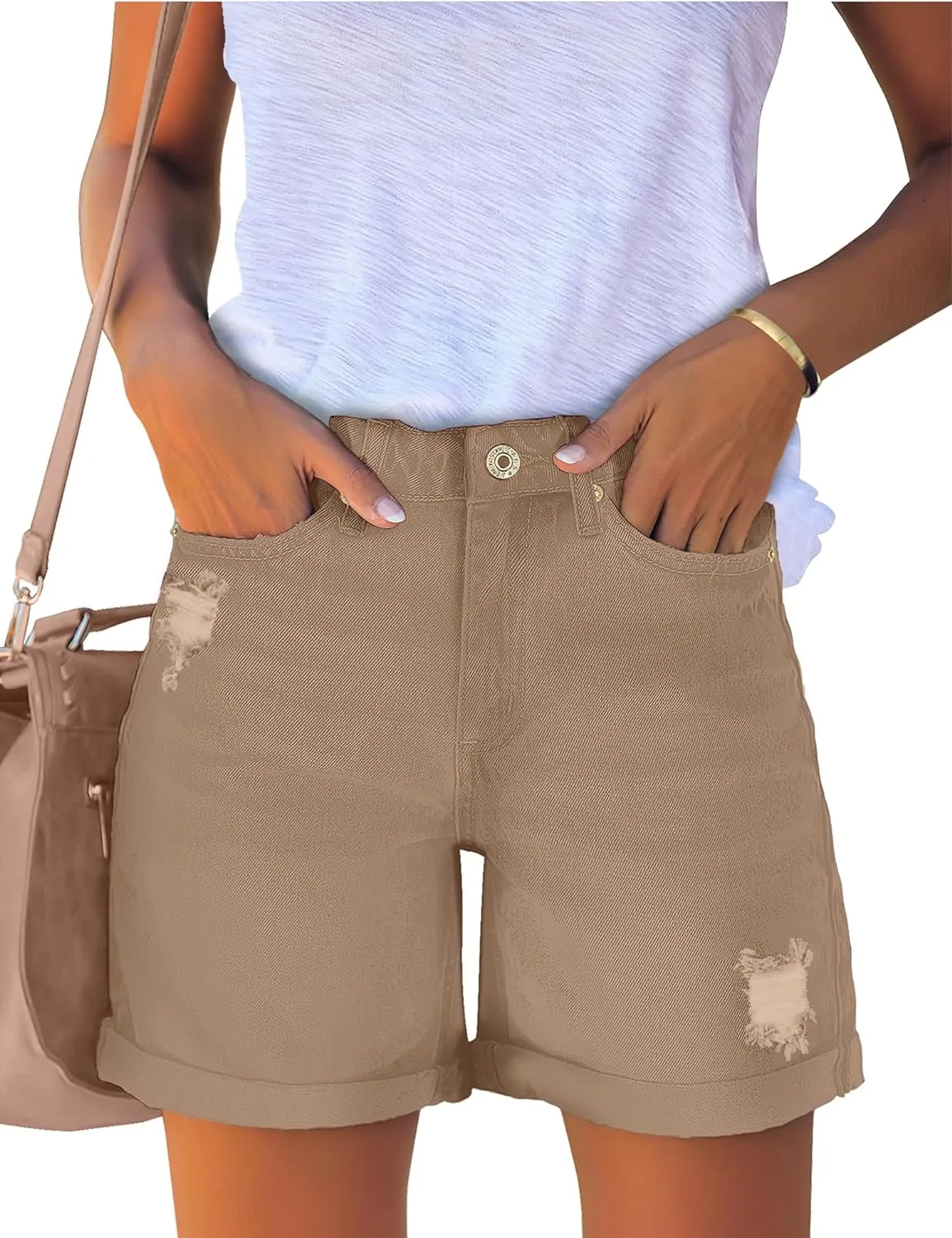 Woman Comfortable High Rise Denim Shorts