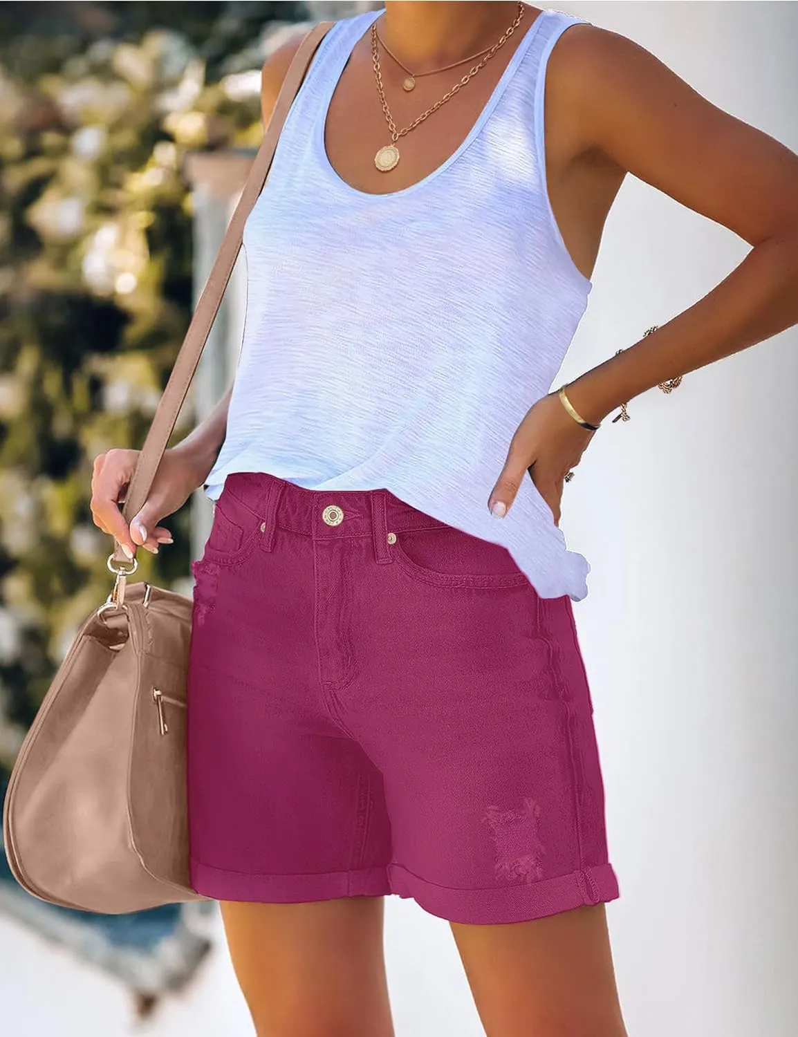 Woman Comfortable High Rise Denim Shorts