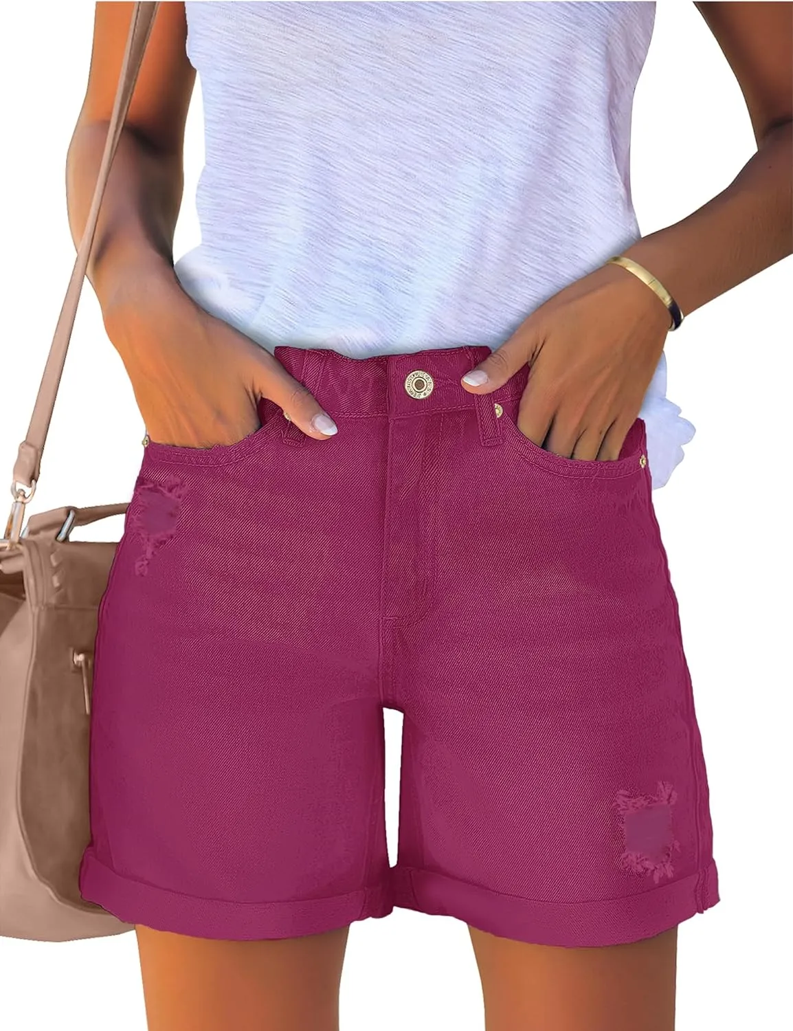 Woman Comfortable High Rise Denim Shorts