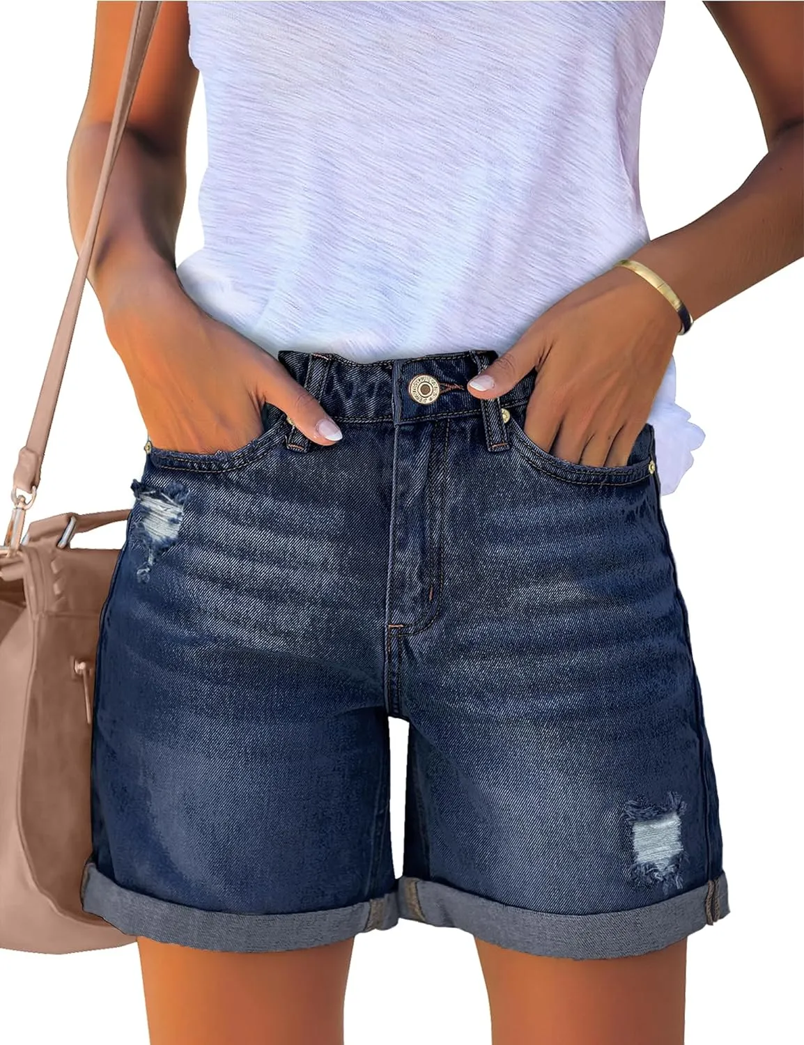 Woman Comfortable High Rise Denim Shorts