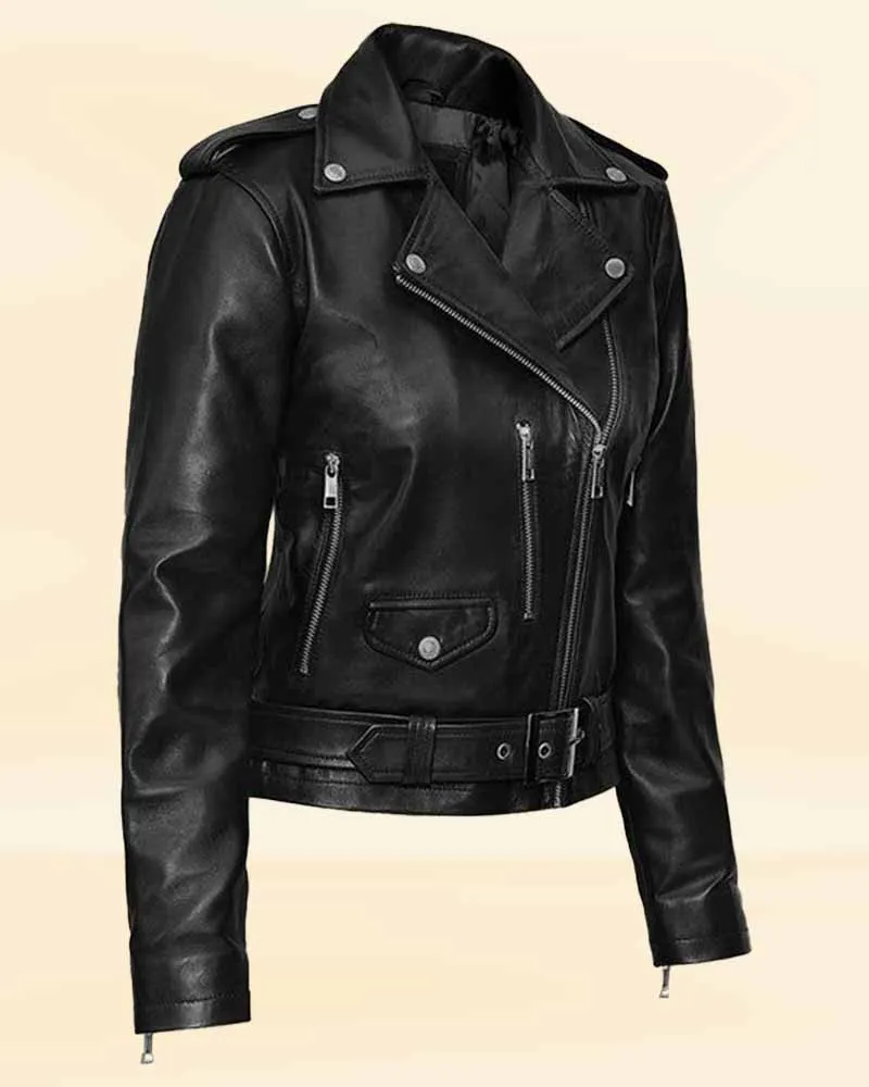 Women Black Stylish Biker Leather Jacket