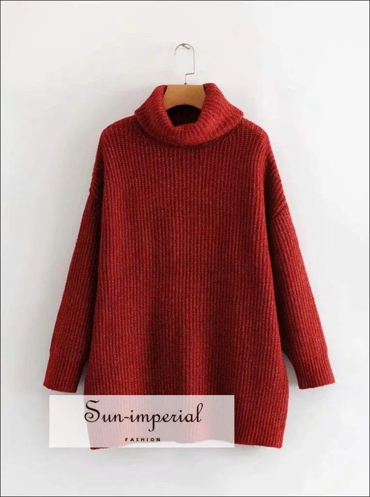Women Light Purple Oversized Turtleneck Loose Pullovers Jumper Soft Warm Sweater