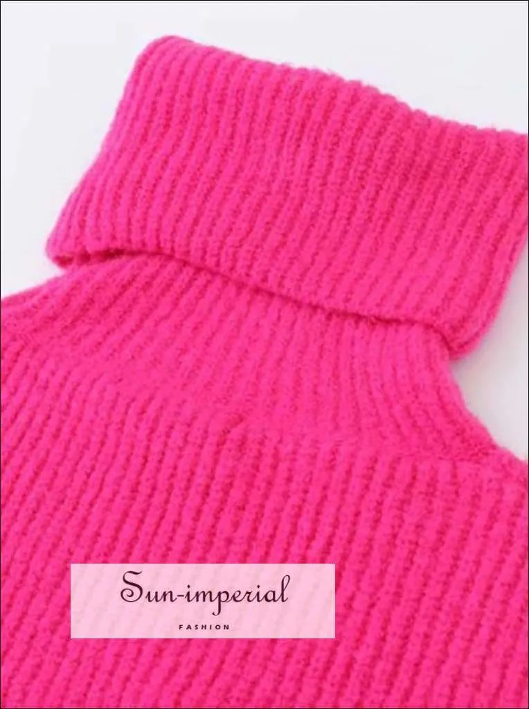 Women Purple Oversized Turtleneck Loose Pullovers Jumper Soft Warm Sweater
