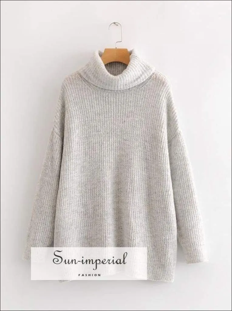 Women Red Oversized Turtleneck Loose Pullovers Jumper Soft Warm Sweater