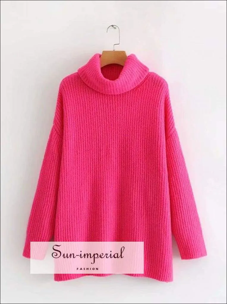 Women Red Oversized Turtleneck Loose Pullovers Jumper Soft Warm Sweater
