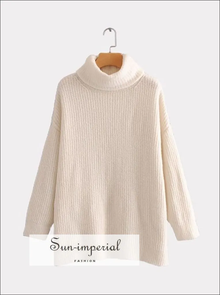 Women Red Oversized Turtleneck Loose Pullovers Jumper Soft Warm Sweater