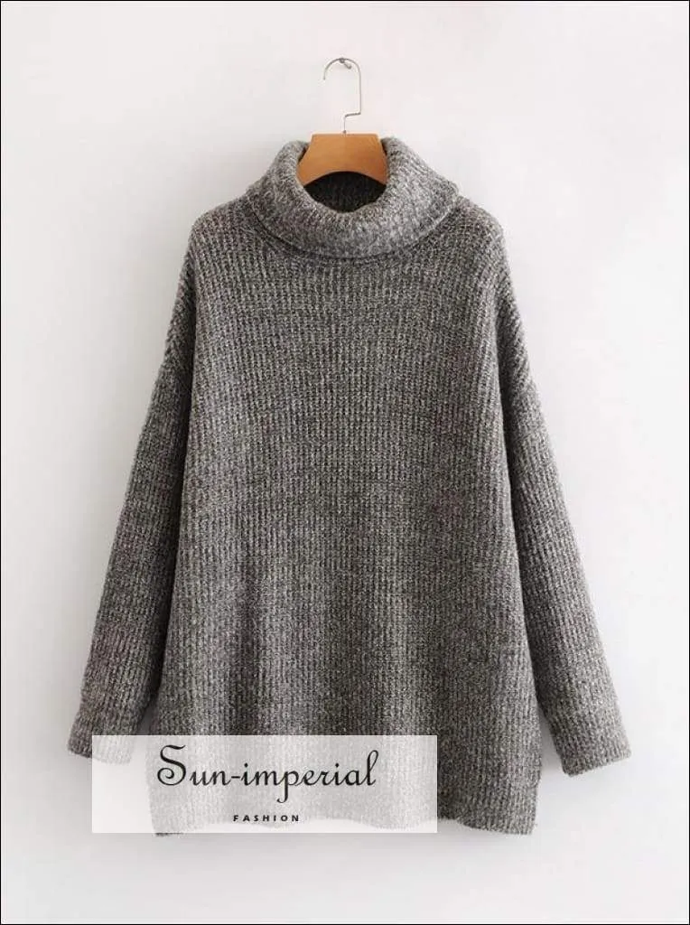 Women Red Oversized Turtleneck Loose Pullovers Jumper Soft Warm Sweater