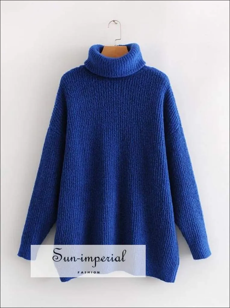 Women Red Oversized Turtleneck Loose Pullovers Jumper Soft Warm Sweater