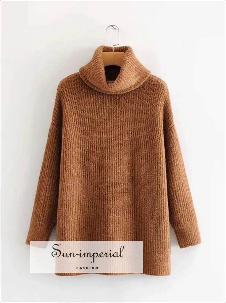 Women Red Oversized Turtleneck Loose Pullovers Jumper Soft Warm Sweater