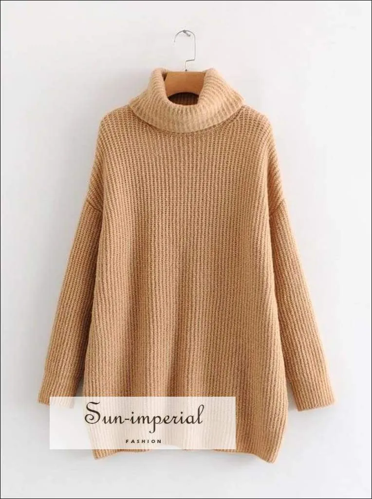 Women Red Oversized Turtleneck Loose Pullovers Jumper Soft Warm Sweater