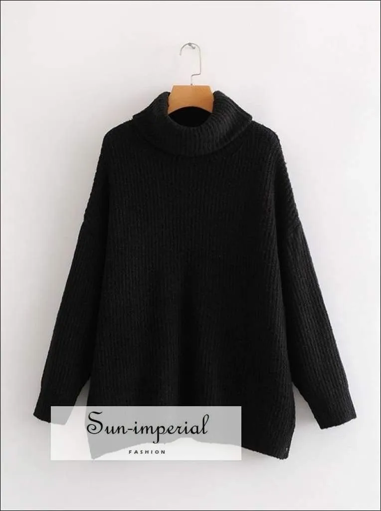 Women Red Oversized Turtleneck Loose Pullovers Jumper Soft Warm Sweater
