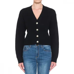 Women's Button Front V-Neck Long Sleeve Crop Cardigan Sweater