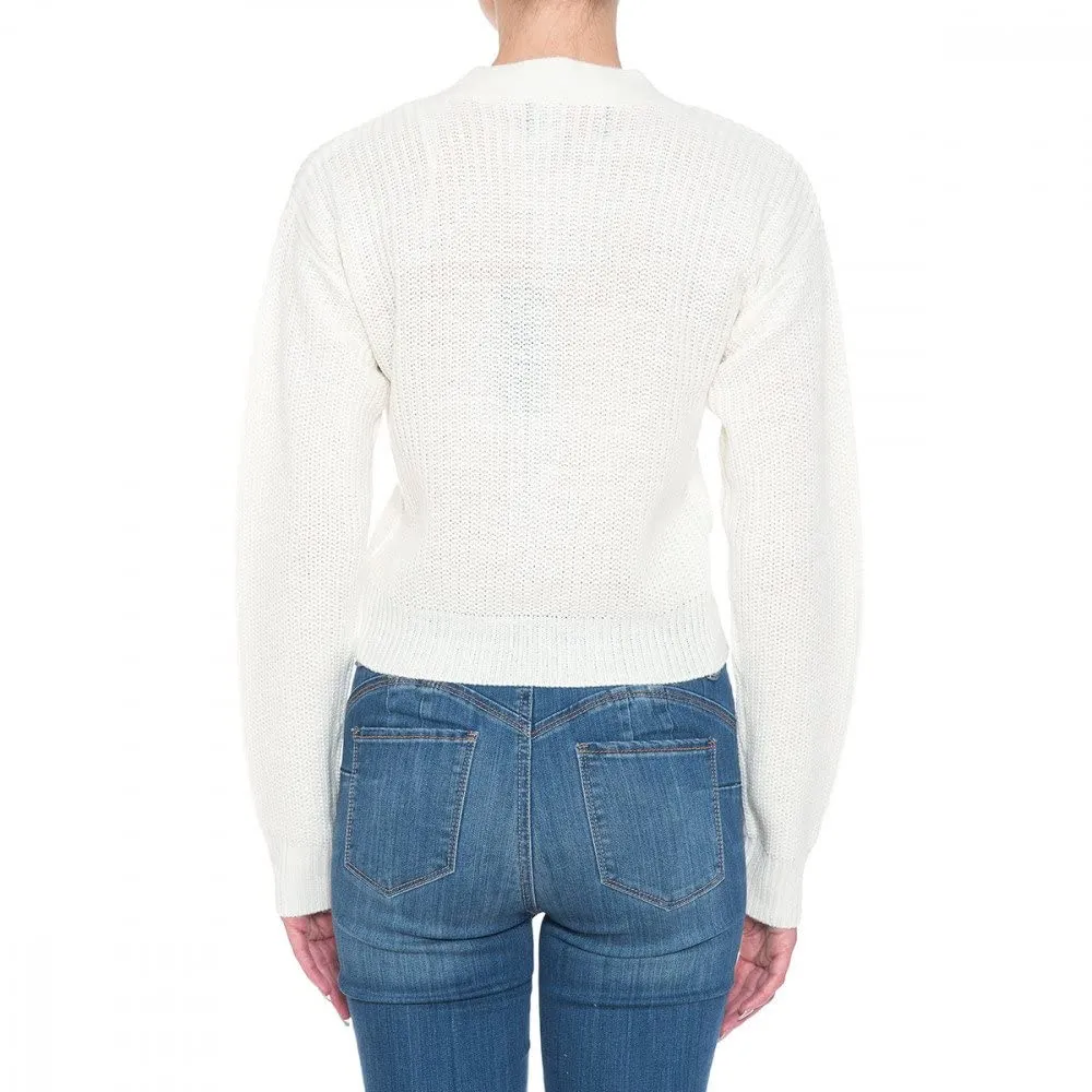 Women's Button Front V-Neck Long Sleeve Crop Cardigan Sweater