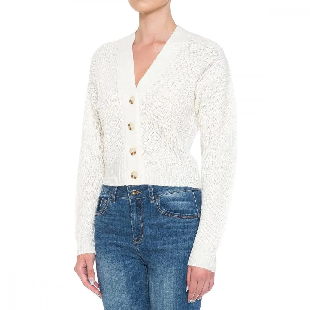 Women's Button Front V-Neck Long Sleeve Crop Cardigan Sweater