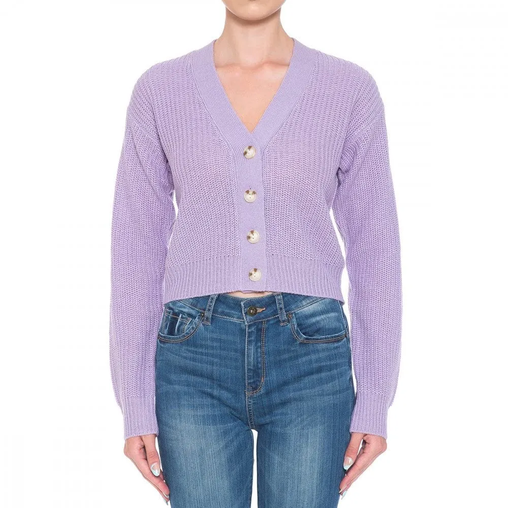 Women's Button Front V-Neck Long Sleeve Crop Cardigan Sweater