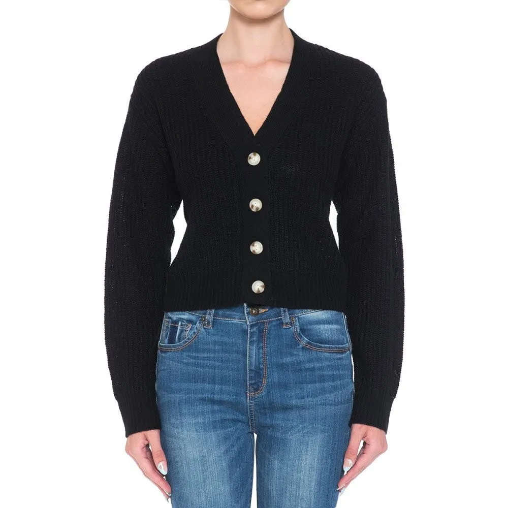 Women's Button Front V-Neck Long Sleeve Crop Cardigan Sweater