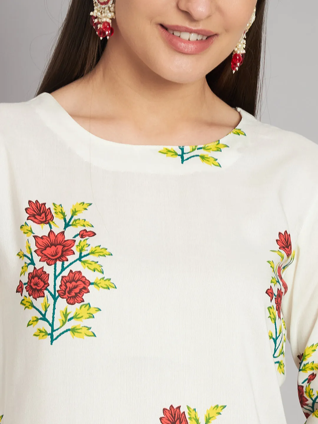 Women's Rayon White Straight Kurta Pant with Dupatta