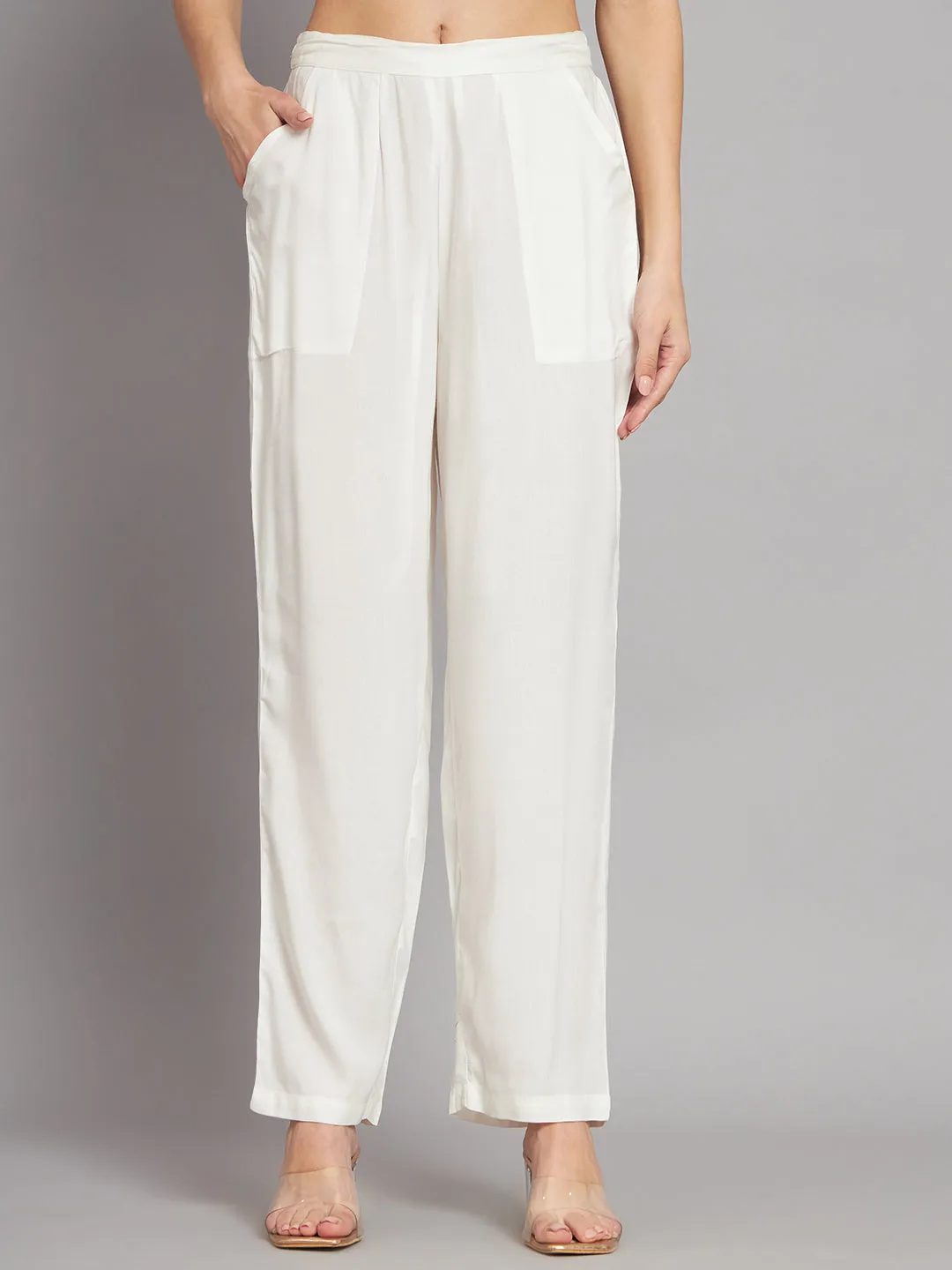 Women's Rayon White Straight Kurta Pant with Dupatta