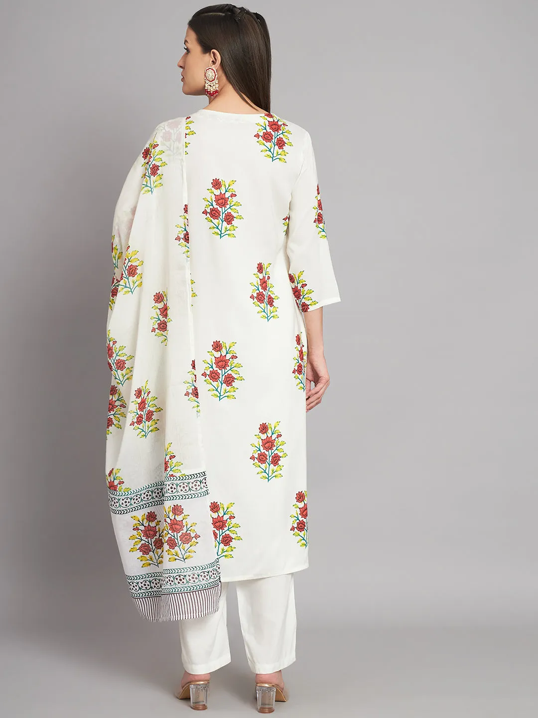 Women's Rayon White Straight Kurta Pant with Dupatta