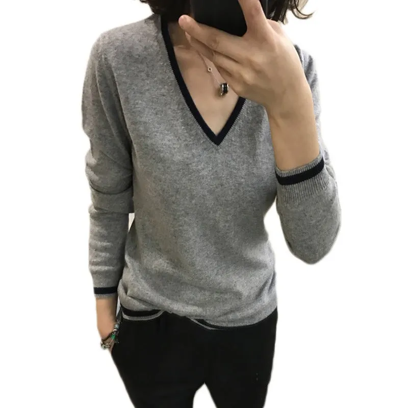 Wool Sweater Trendy Casual Europe Women V-Neck Lazy Pullover Sweater