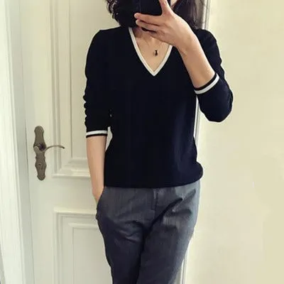 Wool Sweater Trendy Casual Europe Women V-Neck Lazy Pullover Sweater