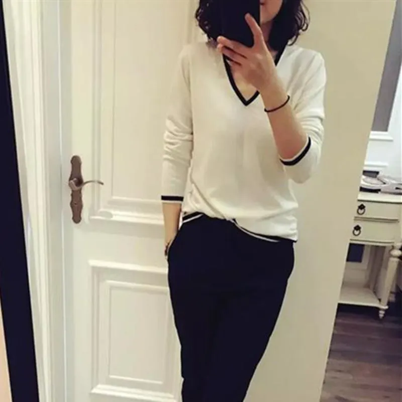 Wool Sweater Trendy Casual Europe Women V-Neck Lazy Pullover Sweater